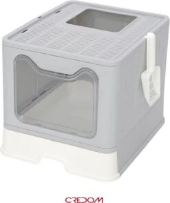 Credom Kattenbak Zelfreinigend – Huisdier Toilet Lade Met Schep – Automatische Kattenbak – Grijs – 38 X 41 X 51 Cm
