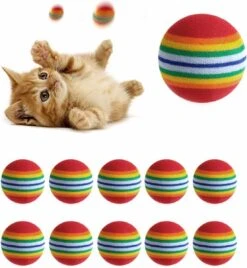 MultiMarkt® Regenboog Kleur Ballen (10 Stuks) – Kattenspeeltjes – Kattenspeelgoed – Speelgoed Voor Katten – Kat Speeltje Bal – Kitten Speeltjes Balletjes