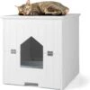 COSTWAY Kattenhuis Kattenbak Met Magnetische Deur, Kattenkast Met Ingang, Verborgen Kattentoilet, Kattenholte Voor Kleine En Middelgrote Katten, Huisje Voor Kleine Dieren, Houten Huisdier, 48 X 51 X 50,5 Cm (wit) 1 COSTWAY Kattenhuis Kattenbak Met Magnetische Deur, Kattenkast Met Ingang, Verborgen Kattentoilet, Kattenholte Voor Kleine En Middelgrote Katten, Huisje Voor Kleine Dieren, Houten Huisdier, 48 X 51 X 50,5 Cm (wit) -Dieren Benodigdheden Winkel 1186x1200 1