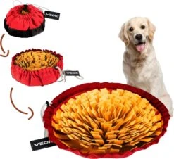 VEDIC® – XL Snuffelmat Oranje/Rood – Hondenspeelgoed- Antischrok – 45 CM – Hondenspeelgoed – Honden En Katten – Intelligentie – Slow Feeder – Voerbak