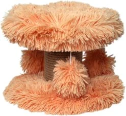 Topmast Krabpaal Fluffy Lycia – Perzik – 25 X 25 X 20 Cm – Made In EU – Krabpaal Voor Kittens – Met Kattenspeeltjes – Sterk Sisal Touw – Mini Krabpaal