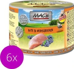 MAC’s Kattenvoer Natvoer Blik 70% Kalkoen & Bosbessen 6 X 200g