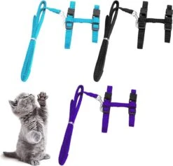 Kattentuigje,Forreen 3 Stuks Kat Harnas Verstelbaar Nylon Zacht Ademend Onbreekbaar Kattenharnas Kluis Konijnenharnas Voor Huisdier Puppy Kitten Konijn Binnen Buiten Wandelen
