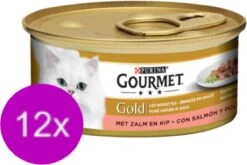 12x Gourmet Gold – Fijne Hapjes Zalm & Kip – Kattenvoer – 85g