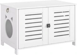 Signature Home Kapky Kattenbak – Kattenkast – Kattenhuis – Houten Venetiaanse Blinde Stijl – 45x 60x 50 Cm