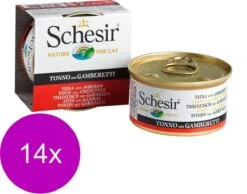 Schesir Kat Blik Gelei Vis 85 G – Kattenvoer – 14 X Tonijn&Garnaal