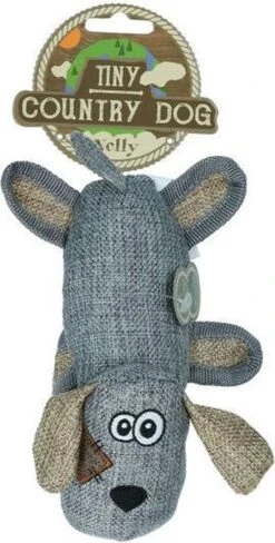Country Dog Tiny Nelly – Honden Speelgoed – Honden Speeltje Met Piepgeluid – Speeltje Met Krakend Materiaal – Honden Knuffel Gemaakt Van Duurzame Materialen – Dubbel Gestikt – Extra Lagen – Voor Trek Spelletjes Of Apporteren – Grijs/Blauw – 24cm