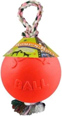 Jolly Ball Romp-n-Roll – Honden Speelbal Met Vanillegeur – Hondenspeelgoed Met Stevig Trektouw – Oranje – Ø 15 Cm