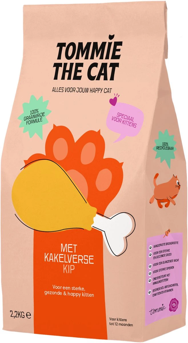 Tommie The Cat – 100% Graanvrije Kattenbrokken – Kattenvoer Droogvoer Voor Kittens – Bomvol Verse Kip En Zalm – 1 Zak – 2,2kg 3 Tommie The Cat – 100% Graanvrije Kattenbrokken – Kattenvoer Droogvoer Voor Kittens – Bomvol Verse Kip En Zalm – 1 Zak – 2,2kg