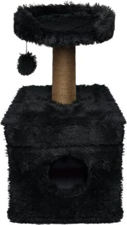 Topmast Krabpaal Fluffy Lima – Zwart – 39 X 39 X 72 Cm – Made In EU – Krabpaal Voor Katten – Met Kattenhuis – Sterk Sisal Touw