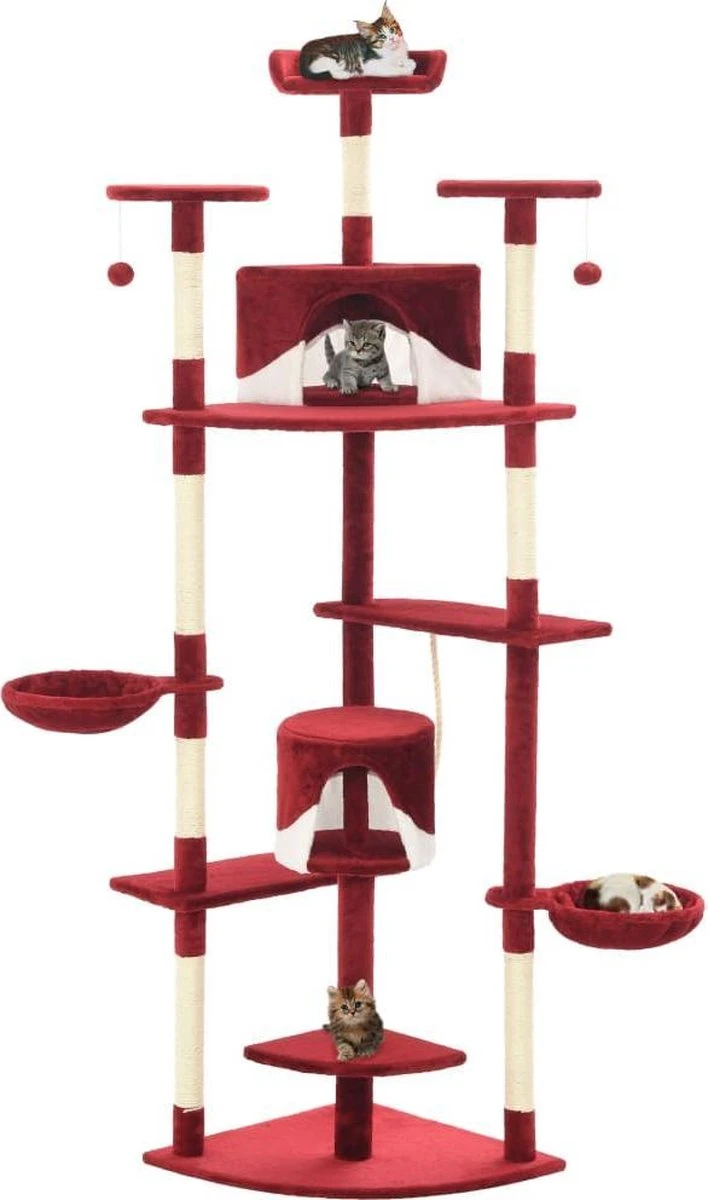 VidaXL Kattenkrabpaal Met Sisal Krabpalen 203 Cm Rood En Wit 3 VidaXL Kattenkrabpaal Met Sisal Krabpalen 203 Cm Rood En Wit
