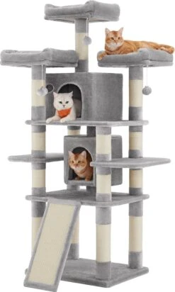 Acaza – Krabpaal – Krabpaal Voor Grote Katten – Kattenboom – 172 Cm Hoog – Lichtgrijs