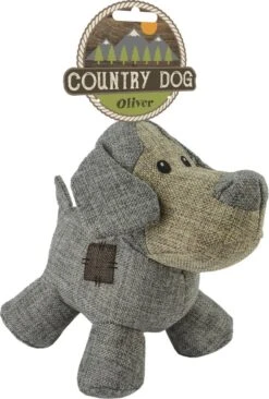 Country Dog Oliver – Honden Speelgoed – Honden Speeltje Met Piepgeluid – Honden Knuffel Gemaakt Van Duurzame Materialen – Dubbel Gestikt – Extra Lagen – Voor Trek Spelletjes Of Apporteren – Grijs – 21x21cm