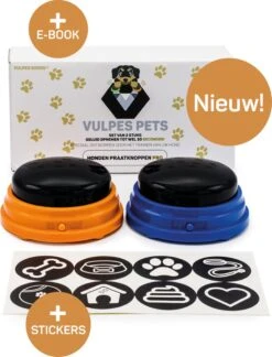 Vulpes Pets® PRO Praatknop Voor Honden – Dogbuttons – Laat Uw Huisdier Spreken – Hondenspeelgoed – Honden Training – Incl. E-Book & Trainingsstickers- 2 Stuks